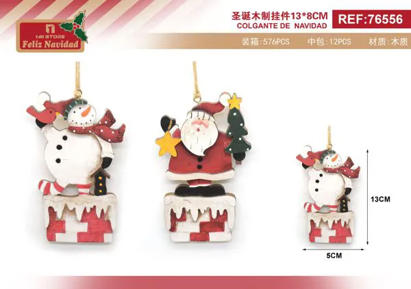 Adorno colgante de madera navideño con chimenea 13 cm