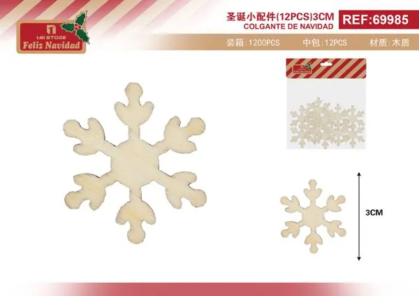 Adornos de madera copo de nieve DIY 12 pzas 3 cm