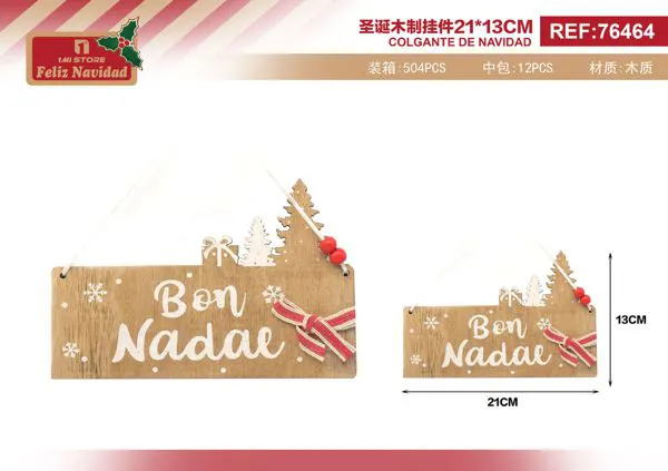 Letrero navideño de madera para colgar 21x13 cm