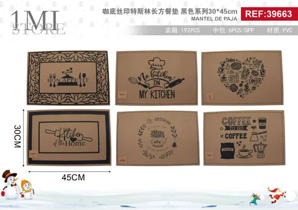 Mantel individual rectangular con diseños de cocina 30x45 cm