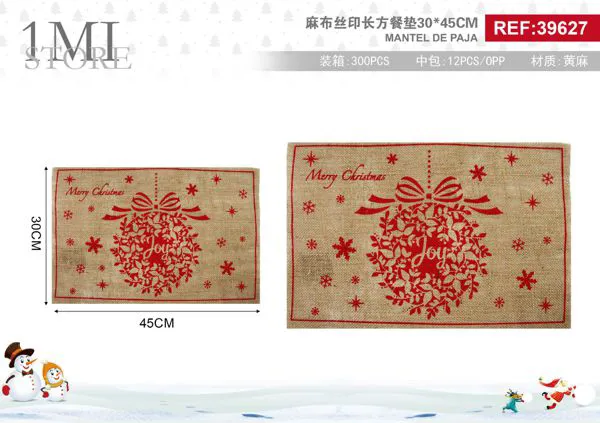 Mantel individual de yute navideño con esfera 30x45 cm