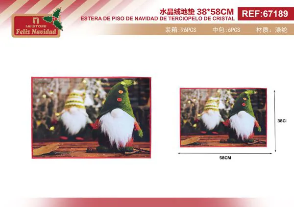Tapete navideño de terciopelo con diseño de gnomos 38x58 cm