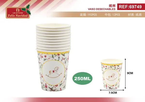 Vasos desechables de papel navideños con caballito 250 ml