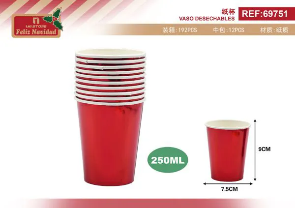 Vasos desechables de papel metálico rojo 250 ml