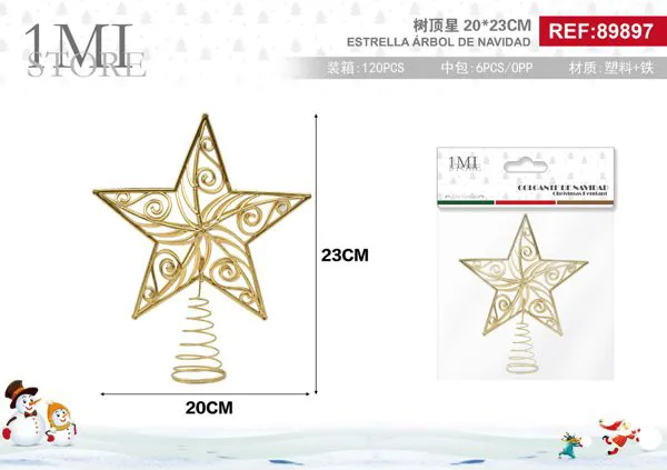 Estrella dorada para punta de árbol de Navidad 20x23 cm