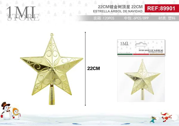 Estrella dorada para punta de árbol de Navidad 22 cm
