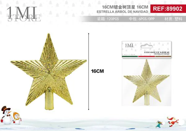 Estrella dorada para punta de árbol de Navidad 16 cm