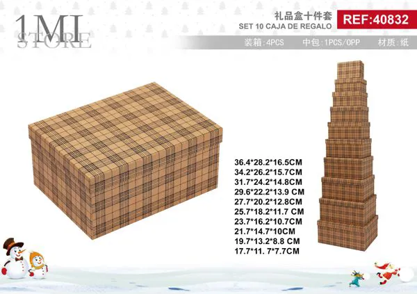 Set de 10 cajas de regalo a cuadros escoceses (encajables)