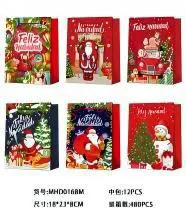 Bolsa de regalo navideña roja Feliz Navidad con Papa Noel (surtido)