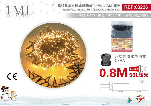 Serie de luces navideñas tipo racimo 50 LED luz cálida 0.8 m (pilas)