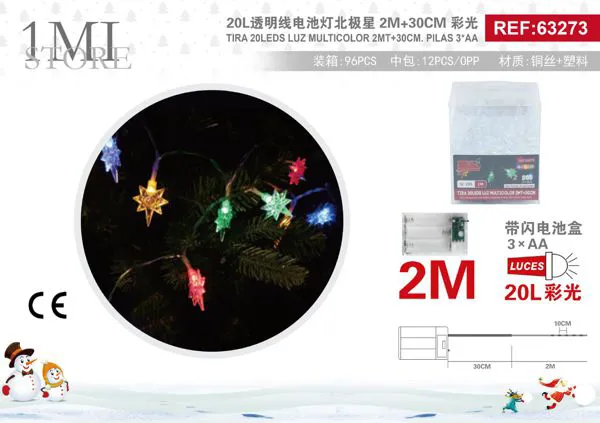 Serie de luces navideñas estrellas 20 LED multicolor 2 m (pilas)