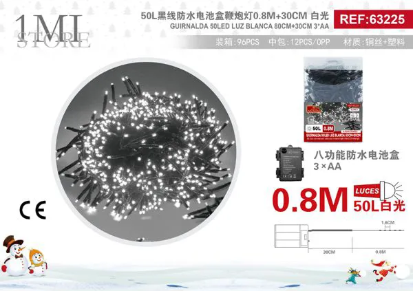 Serie de luces navideñas tipo racimo 50 LED luz blanca 0.8 m (pilas)