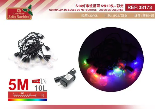 Serie de luces navideñas de meteoritos S14 10 focos multicolor 5 m