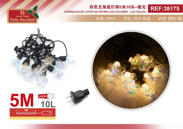 Serie de luces navideñas de estrellas 10 focos luz cálida 5 m