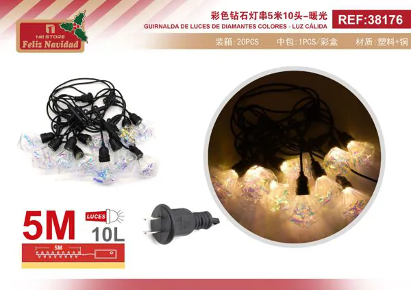 Serie de luces navideñas de diamantes 10 focos luz cálida 5 m