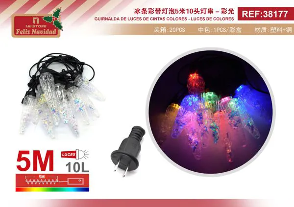 Serie de luces navideñas de cintas 10 focos multicolor 5 m