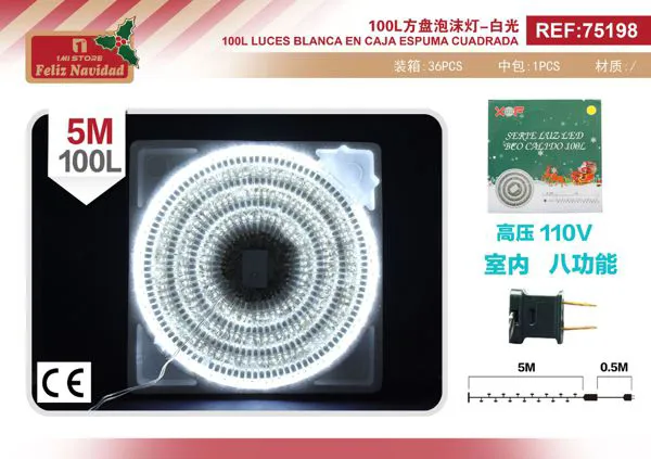 Serie de luces navideñas 100 LED luz blanca 5 m 8 funciones