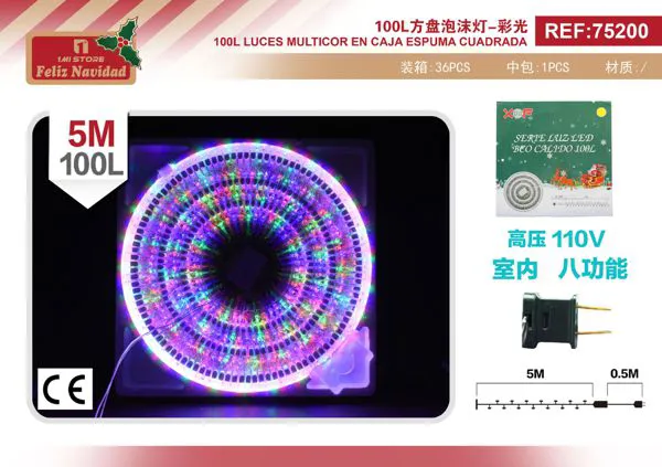 Serie de luces navideñas 100 LED multicolor 5 m 8 funciones