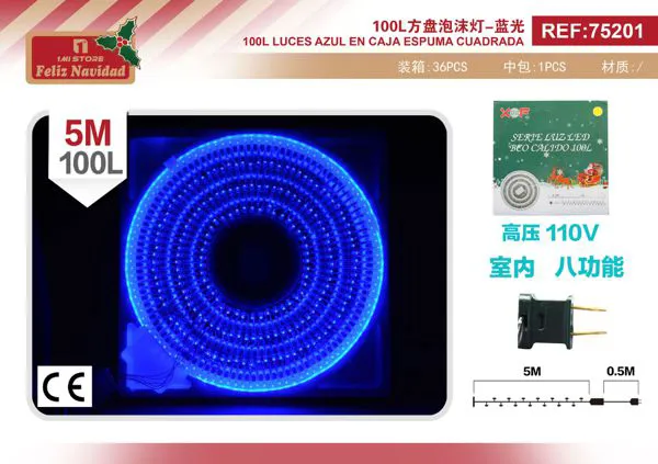 Serie de luces navideñas 100 LED luz azul 5 m 8 funciones