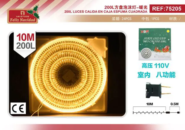Serie de luces navideñas 200 LED luz cálida 10 m 8 funciones