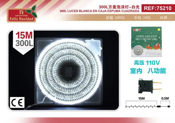 Serie de luces navideñas 300 LED luz blanca 15 m 8 funciones