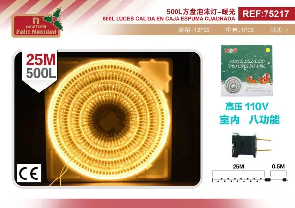 Serie de luces navideñas 500 LED luz cálida 25 m 8 funciones