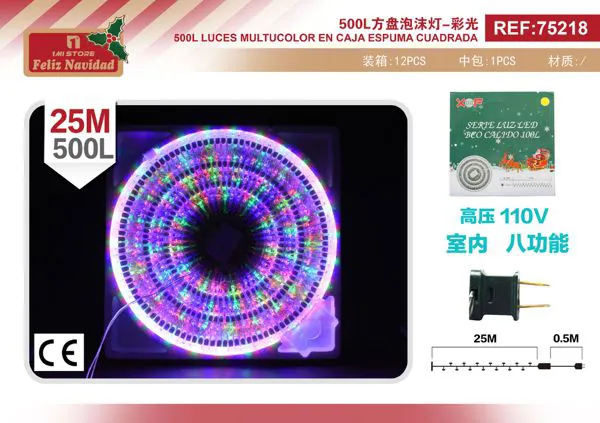Serie de luces navideñas 500 LED multicolor 25 m 8 funciones