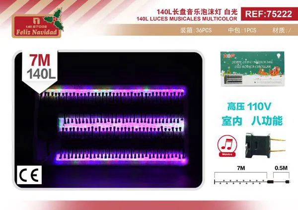 Serie de luces navideñas musicales 140 LED multicolor 7 m