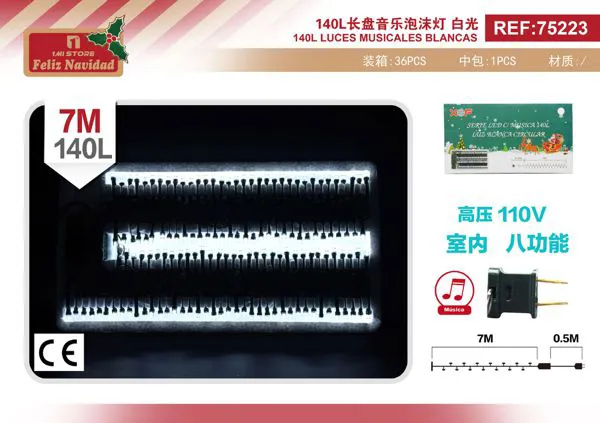 Serie de luces navideñas musicales 140 LED luz blanca 7 m