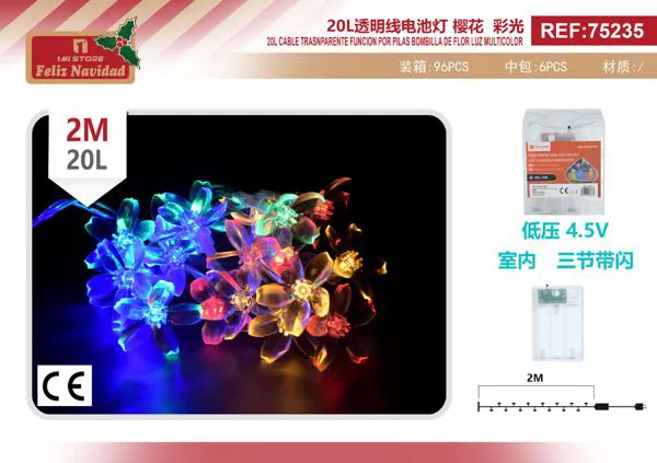 Serie de luces navideñas flor de cerezo 20 LED multicolor 2 m (pilas)