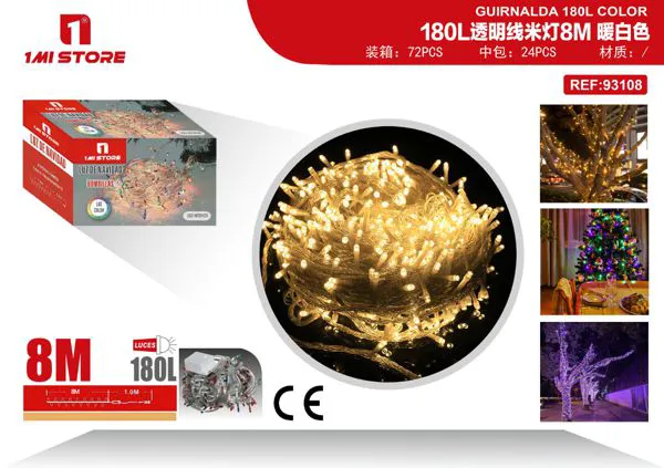 Serie de luces LED navideñas cálidas 8 m (180 luces, cable transparente)