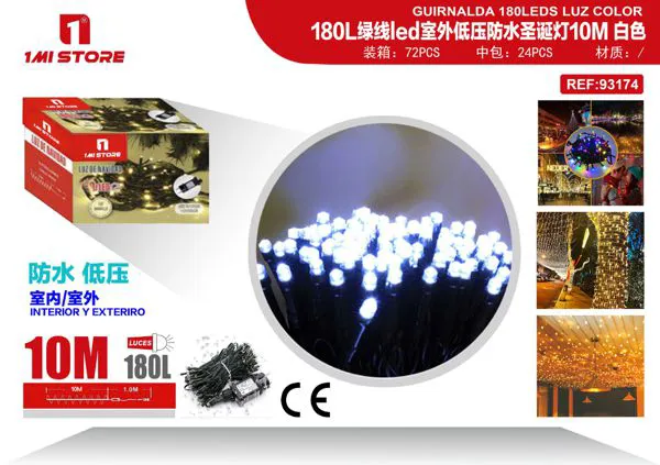 Serie de luces LED navideñas blancas para exterior impermeable 10 m (180 luces, con temporizador)