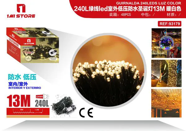 Serie de luces LED navideñas cálidas para exterior impermeable 13 m (240 luces, con temporizador)