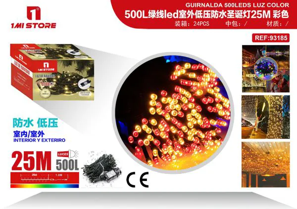Serie de luces LED navideñas multicolor para exterior impermeable 25 m (500 luces, con temporizador)