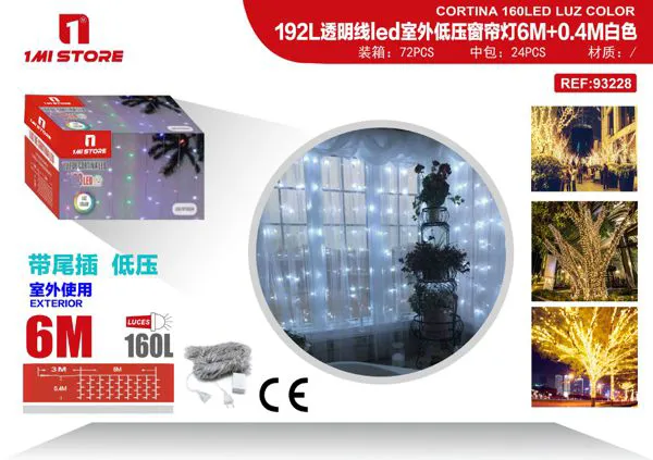 Cortina de luces LED navideñas blancas 6 m para exterior (192 luces)