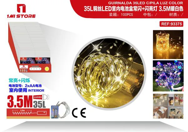 Serie de luces LED navideñas de alambre de cobre a pilas 3.5 m (35 luces, luz cálida)