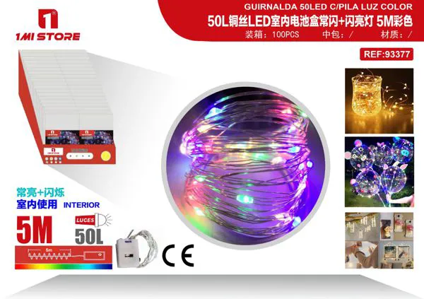 Serie de luces LED navideñas de alambre de cobre a pilas 5 m (50 luces, multicolor)