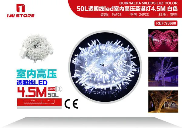 Serie de luces LED navideñas blancas para interior 4.5 m (50 luces, cable transparente)