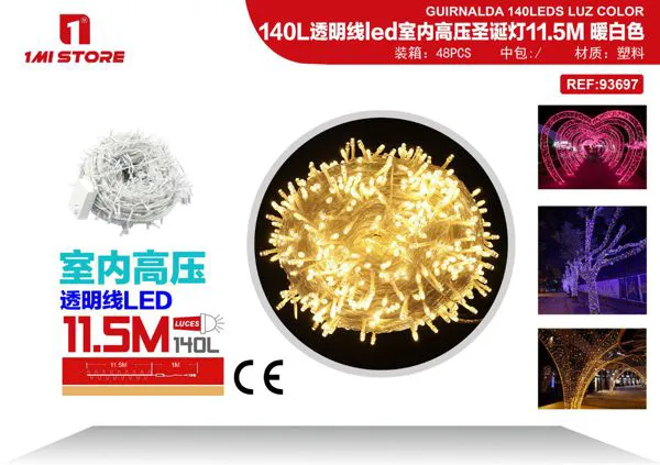 Serie de luces LED navideñas cálidas para interior 11.5 m (140 luces, cable transparente)