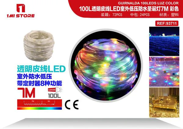 Serie de luces LED navideñas multicolor para exterior impermeable 7 m (100 luces)