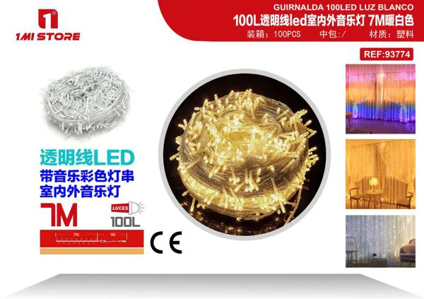 Serie de luces LED navideñas con música, blanco cálido 7 m (100 LED)