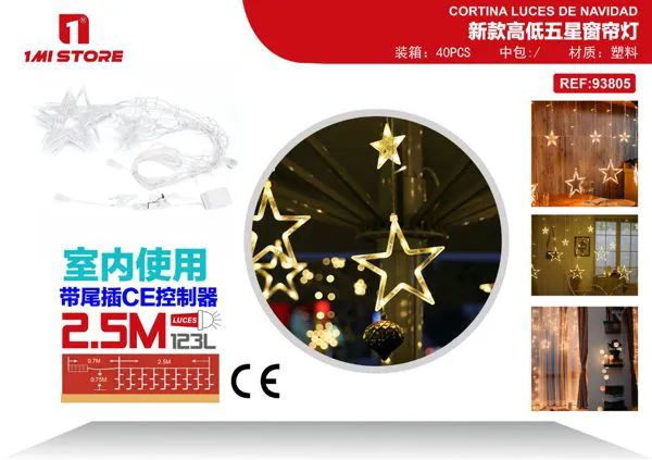 Cortina de luces LED navideña de estrellas 2.5 m