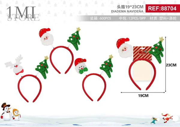 Diadema navideña con Santa Claus y árbol