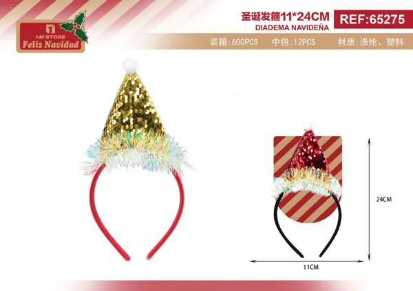 Diadema navideña con gorro de Santa de lentejuelas