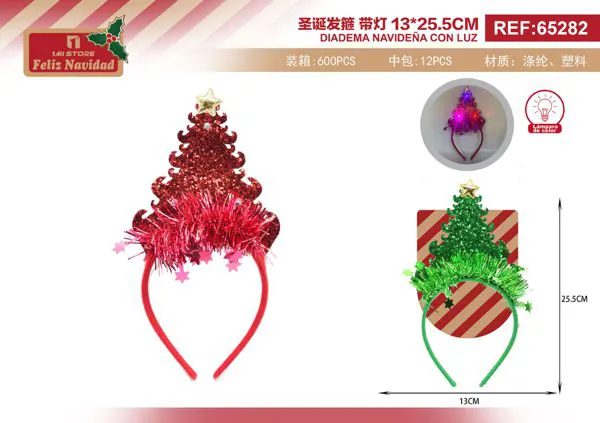 Diadema navideña de árbol de Navidad con luz