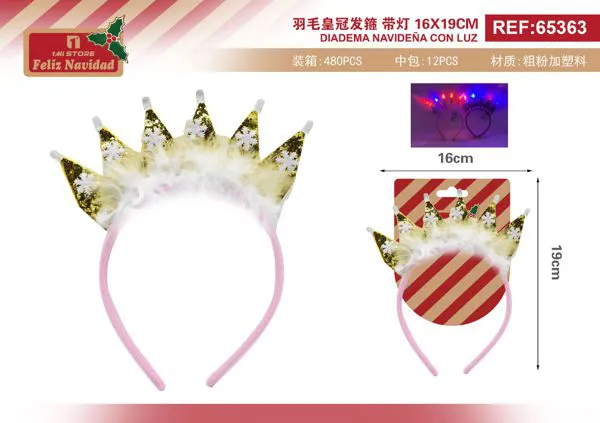 Diadema navideña de corona con luz
