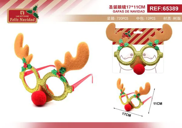 Gafas navideñas de reno con nariz roja