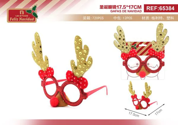 Gafas navideñas de reno con cuernos dorados