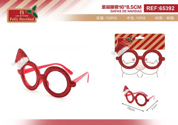 Gafas de fiesta navideñas redondas de Santa Claus con gorro rojas