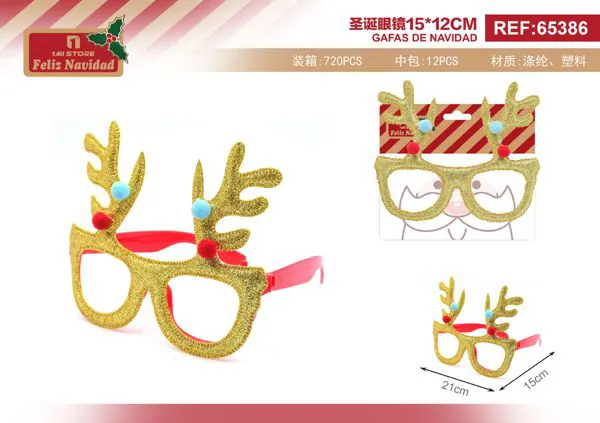 Gafas de fiesta navideñas con astas de reno doradas